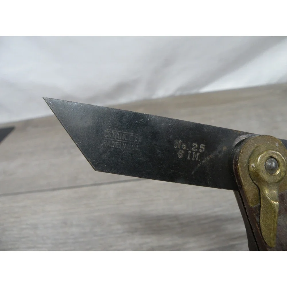 Vintage Stanley No. 25 6 Inch Sliding T-Bevel Square Wood & Brass Handle Made in